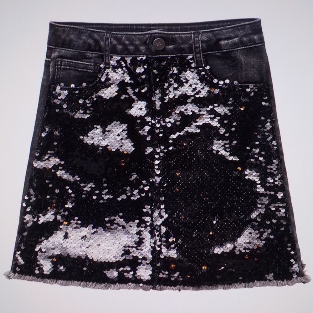 kidpik Black Sequin Denim Mini Skirt